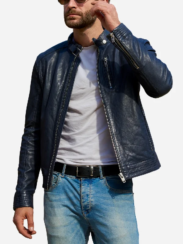 Charlie Didrik Blue Leather Motorcycle Jacket