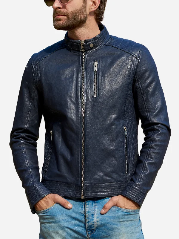 Charlie Didrik Blue Leather Motorcycle Jacket