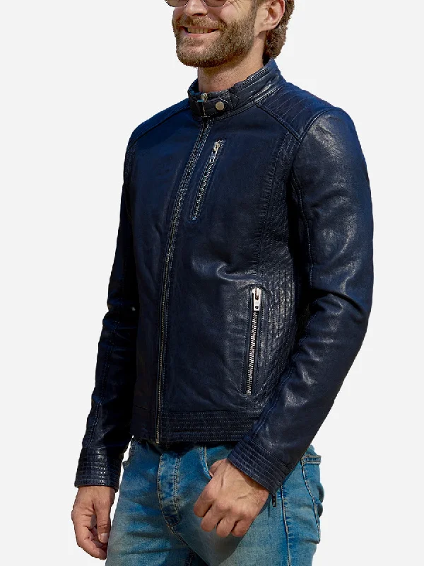 Charlie Didrik Blue Leather Motorcycle Jacket