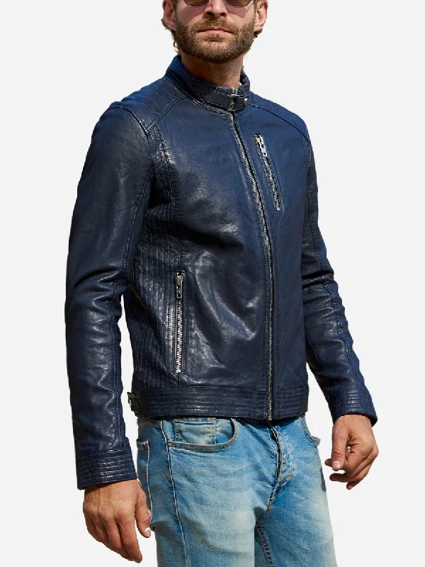 Charlie Didrik Blue Leather Motorcycle Jacket