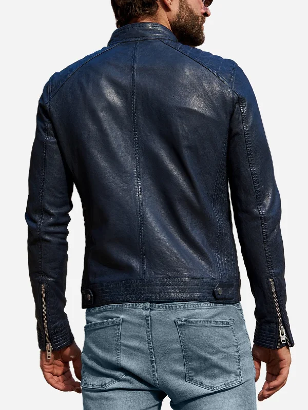 Charlie Didrik Blue Leather Motorcycle Jacket