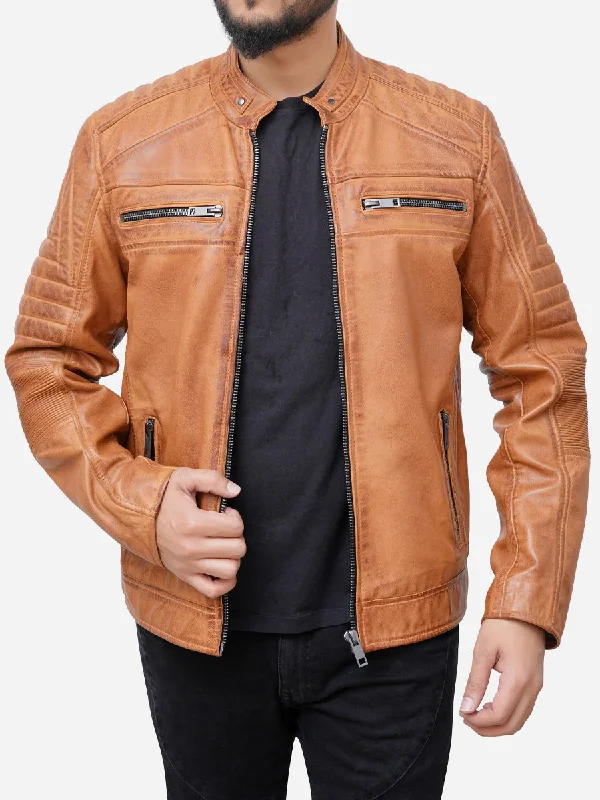 Christopher Cafe Racer Distressed Brown Leather Motorcycle Jacket