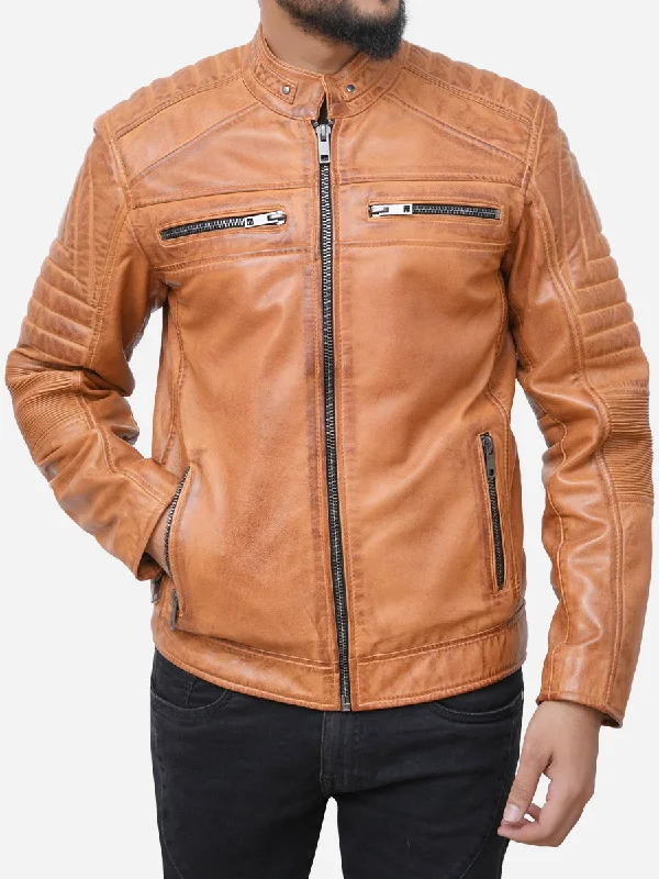 Christopher Cafe Racer Distressed Brown Leather Motorcycle Jacket