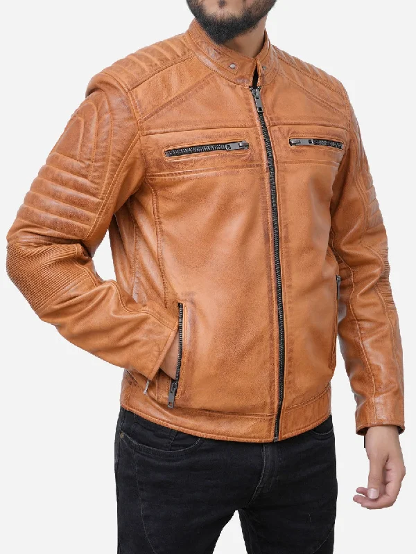 Christopher Cafe Racer Distressed Brown Leather Motorcycle Jacket