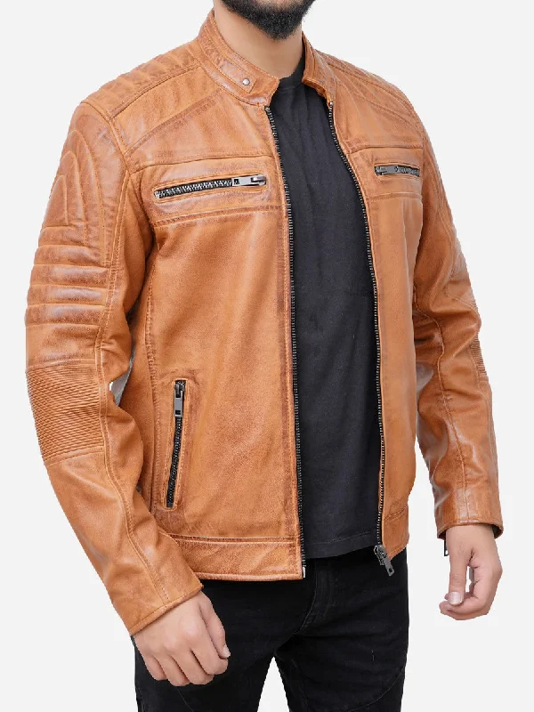 Christopher Cafe Racer Distressed Brown Leather Motorcycle Jacket