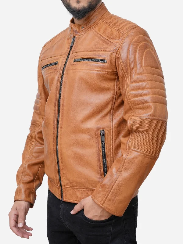 Christopher Cafe Racer Distressed Brown Leather Motorcycle Jacket