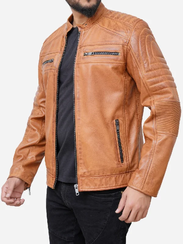 Christopher Cafe Racer Distressed Brown Leather Motorcycle Jacket