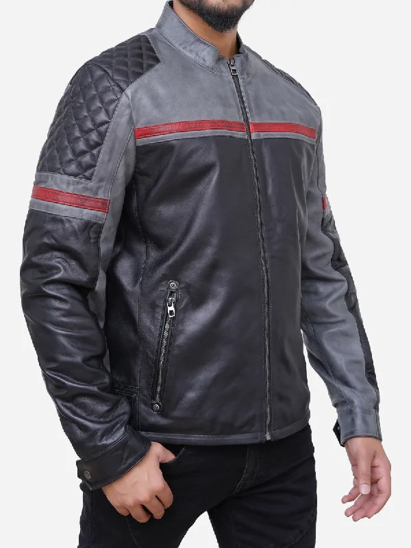 David Grey Leather Retro Style Motorcycle Jacket