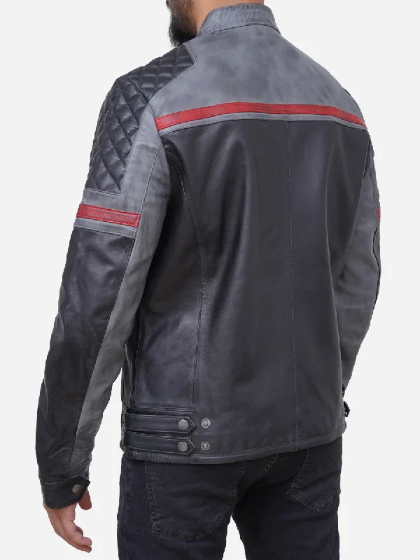 David Grey Leather Retro Style Motorcycle Jacket