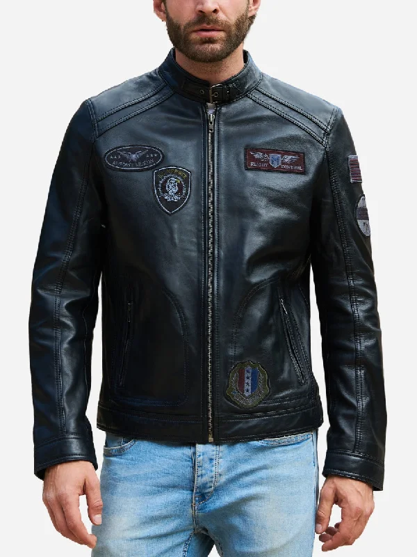 David Patches Black Leather Flight Jacket