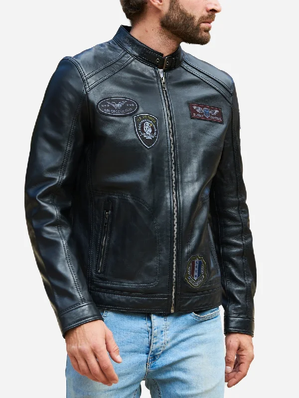 David Patches Black Leather Flight Jacket