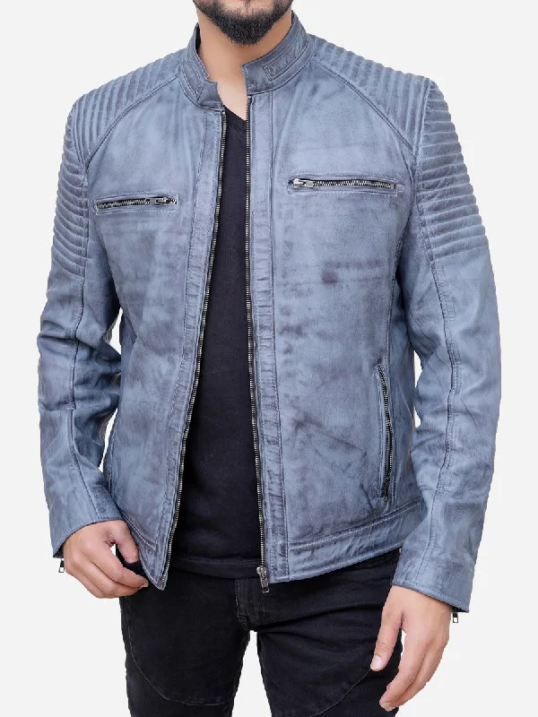 Edison Distressed Grey Leather Motorcycle Jacket