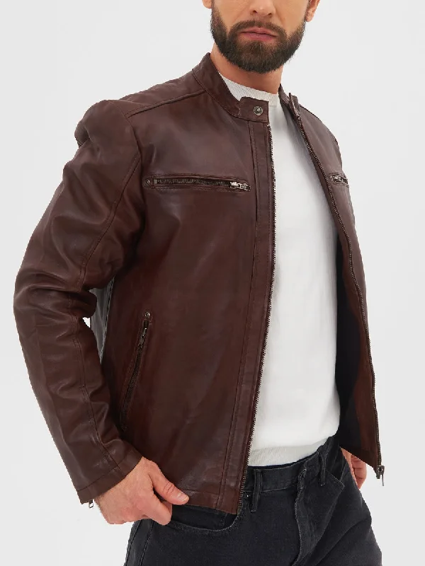 Freddie Classic Leather Cafe Racer Brown Jacket