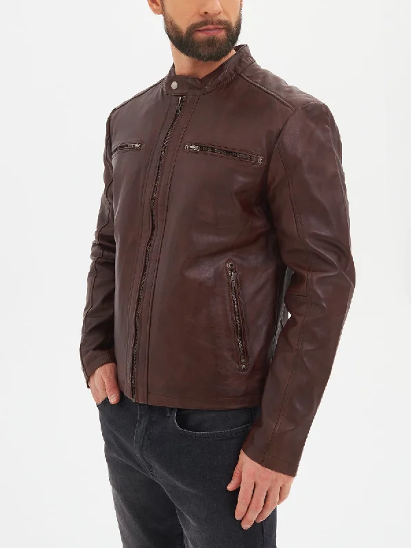 Freddie Classic Leather Cafe Racer Brown Jacket