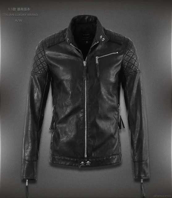 Hot ! High quality new Spring fashion leather jackets men, men's leather jacket brand motorcycle leather jackets skull M-5XL