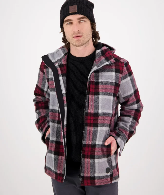 Hudson Wool Hoodie - Heritage Check - Grey & Red