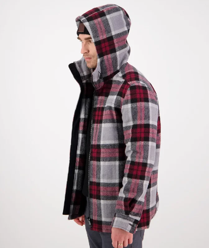 Hudson Wool Hoodie - Heritage Check - Grey & Red