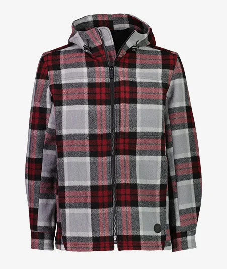 Hudson Wool Hoodie - Heritage Check - Grey & Red