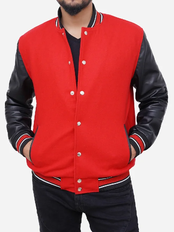 Izael Wool Blended Red and Black Varsity Jacket