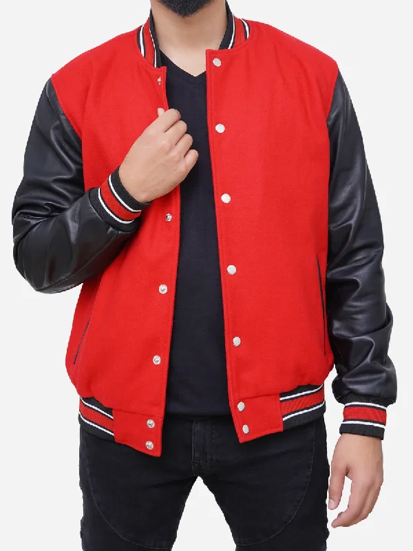 Izael Wool Blended Red and Black Varsity Jacket