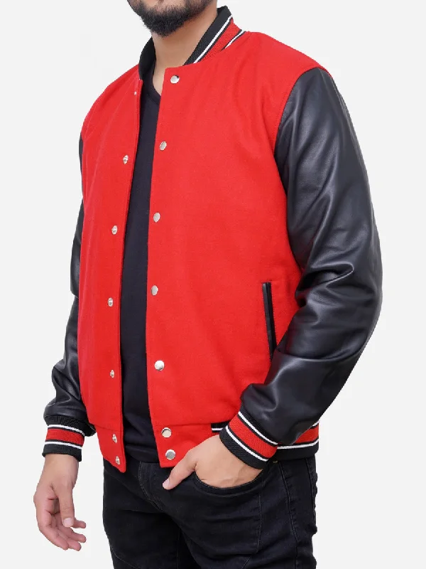 Izael Wool Blended Red and Black Varsity Jacket