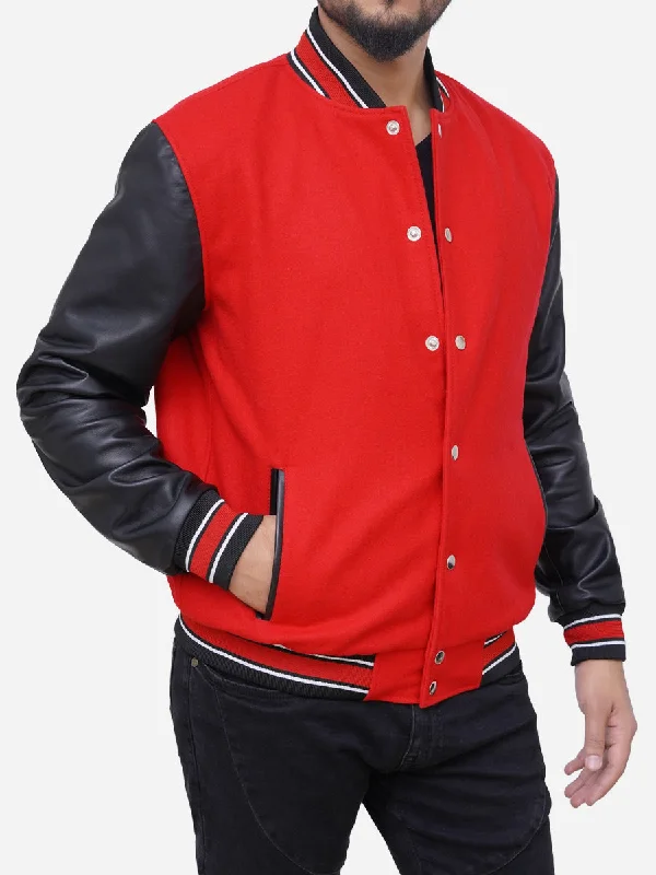 Izael Wool Blended Red and Black Varsity Jacket