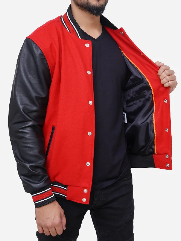 Izael Wool Blended Red and Black Varsity Jacket