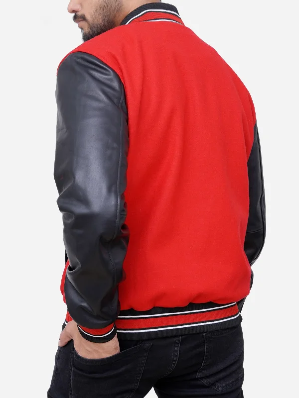 Izael Wool Blended Red and Black Varsity Jacket