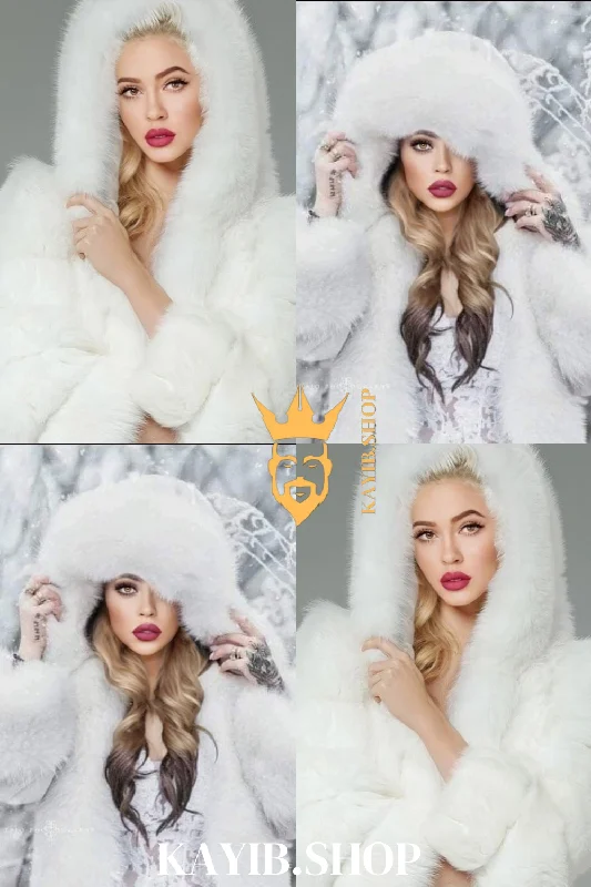 Luxury white Rabbit Fur Car Coat for women and mens- Stay Warm and Stylish this Fall - Genuine Softness Guaranteed