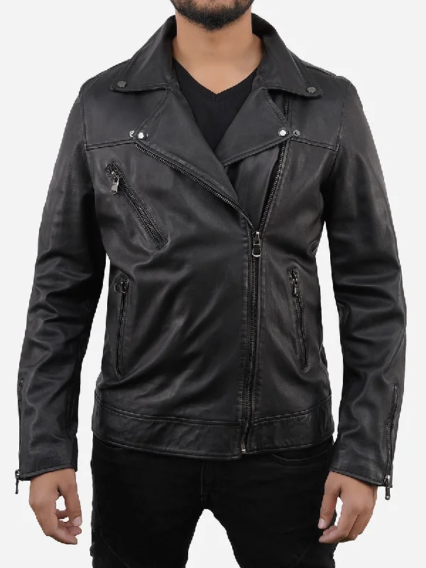 Marcus Black Sheepskin Real Leather Motorcycle Jacket