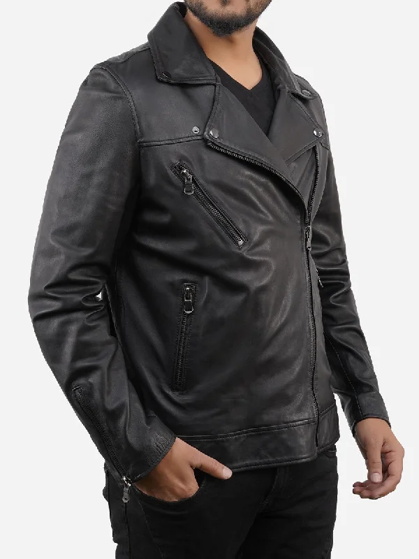 Marcus Black Sheepskin Real Leather Motorcycle Jacket