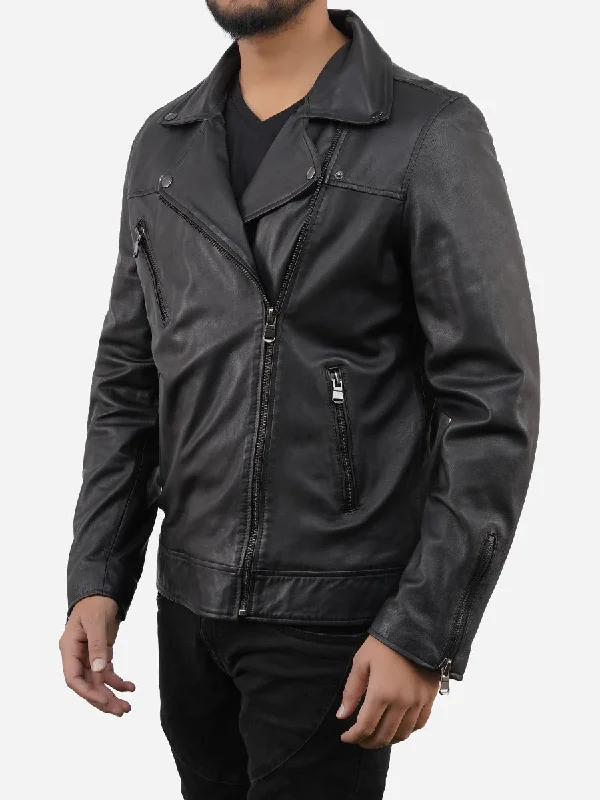 Marcus Black Sheepskin Real Leather Motorcycle Jacket