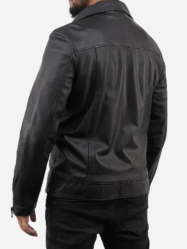 Marcus Black Sheepskin Real Leather Motorcycle Jacket