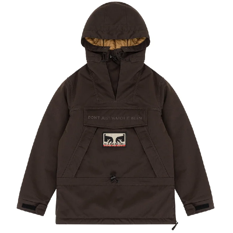 OBEY X NAPAPIJRI DONT JUST WATCH IT BURN SKIDOO JACKET // DARK BROWN