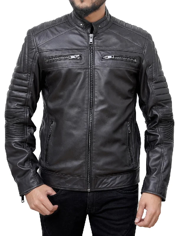 Raymond Padded Black Vintage Leather Motorcycle Jacket