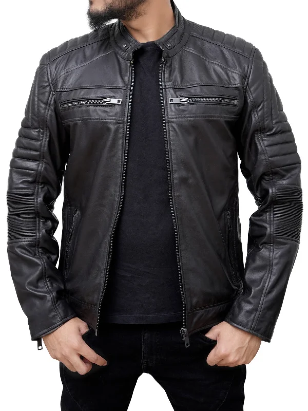 Raymond Padded Black Vintage Leather Motorcycle Jacket