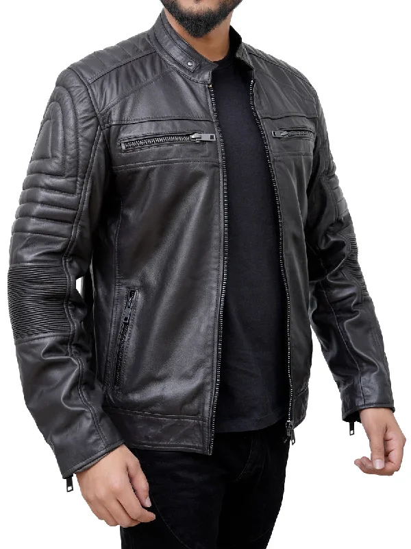 Raymond Padded Black Vintage Leather Motorcycle Jacket