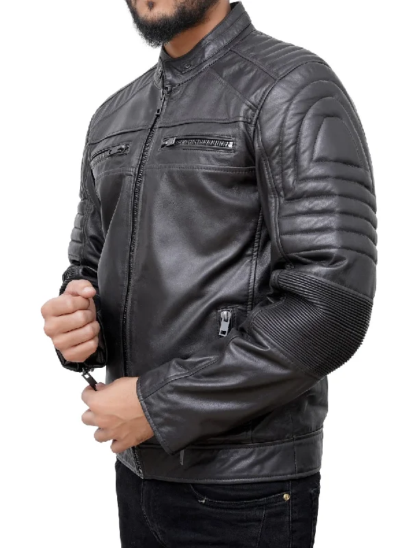 Raymond Padded Black Vintage Leather Motorcycle Jacket