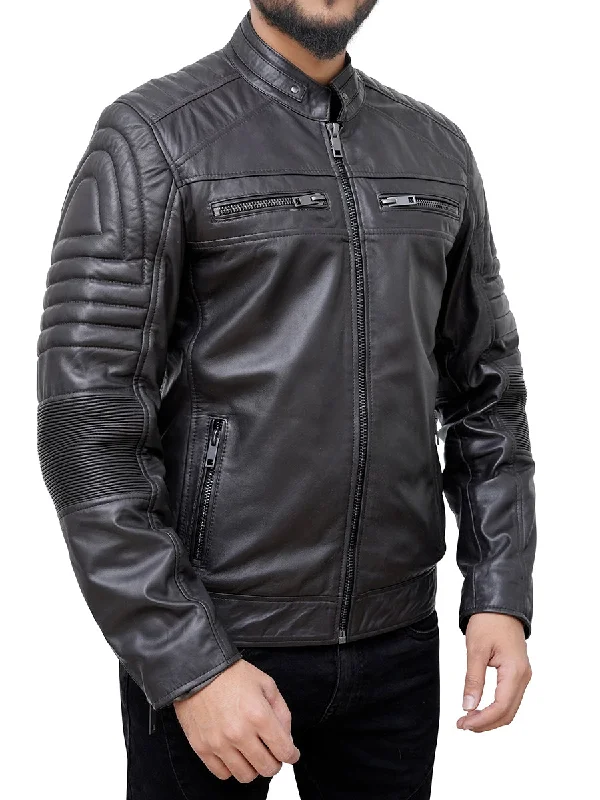 Raymond Padded Black Vintage Leather Motorcycle Jacket