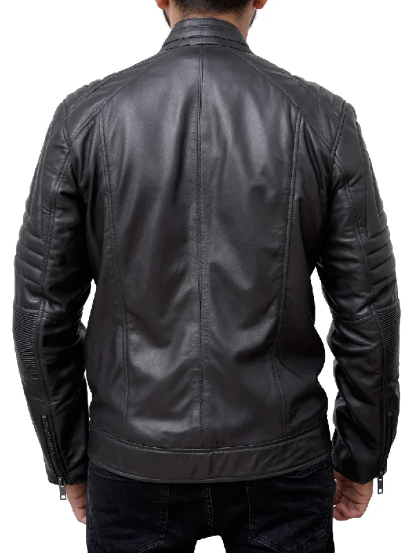 Raymond Padded Black Vintage Leather Motorcycle Jacket