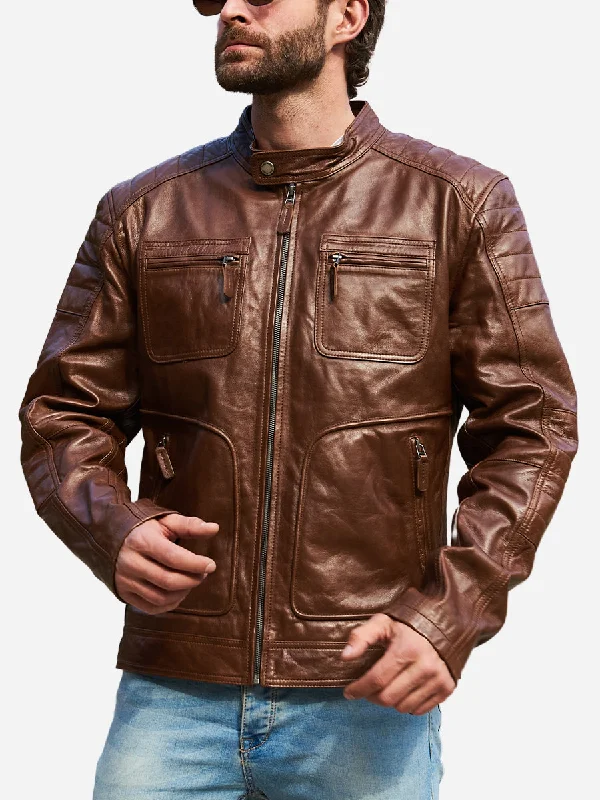 Reggie Distressed Brown Leather Biker Jacket