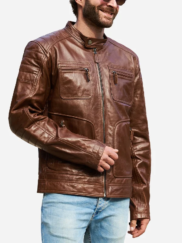 Reggie Distressed Brown Leather Biker Jacket