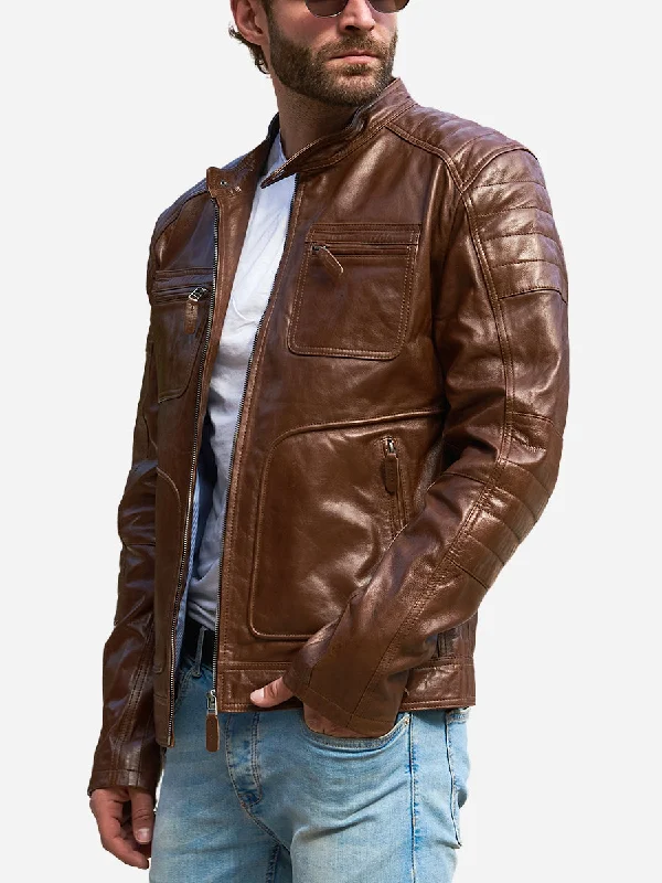 Reggie Distressed Brown Leather Biker Jacket