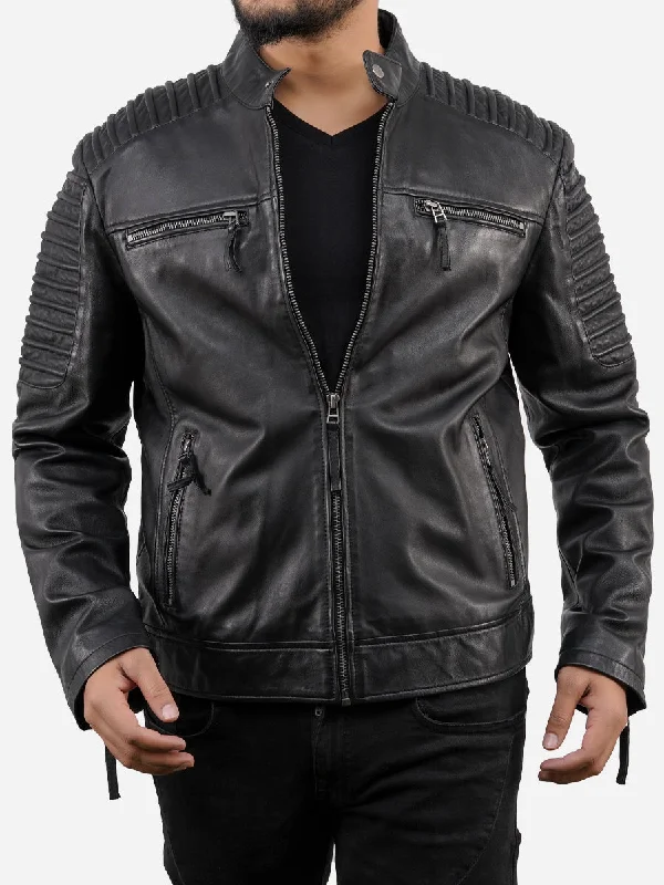 Ronald Cafe Racer Black Quilted Biker Jacket