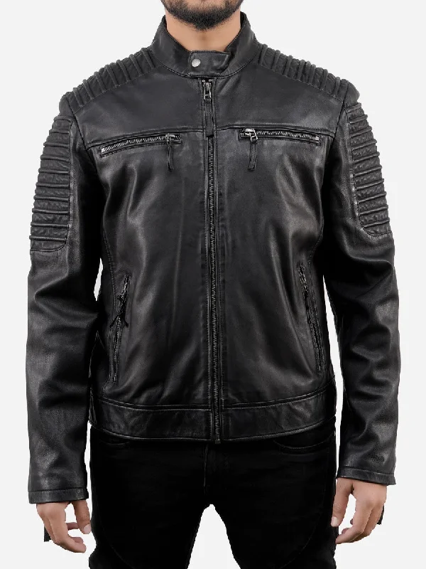 Ronald Cafe Racer Black Quilted Biker Jacket