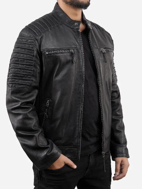 Ronald Cafe Racer Black Quilted Biker Jacket