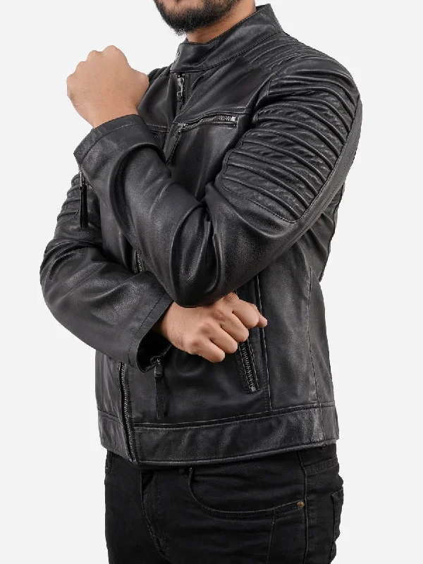 Ronald Cafe Racer Black Quilted Biker Jacket