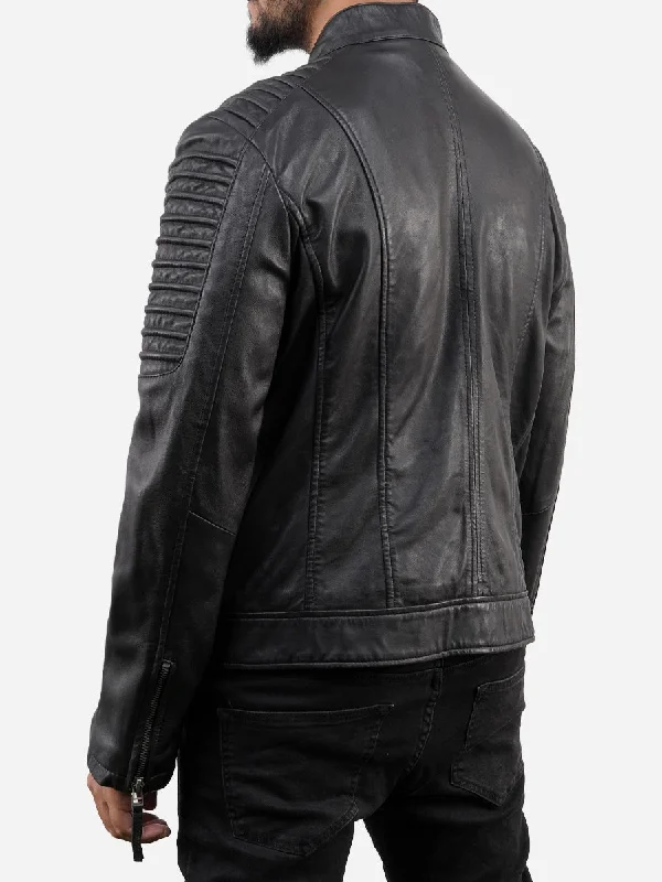 Ronald Cafe Racer Black Quilted Biker Jacket