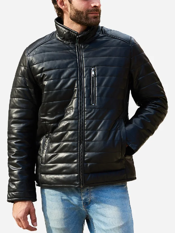 Rueben Designer Sheepskin Black Leather Puffer Jacket