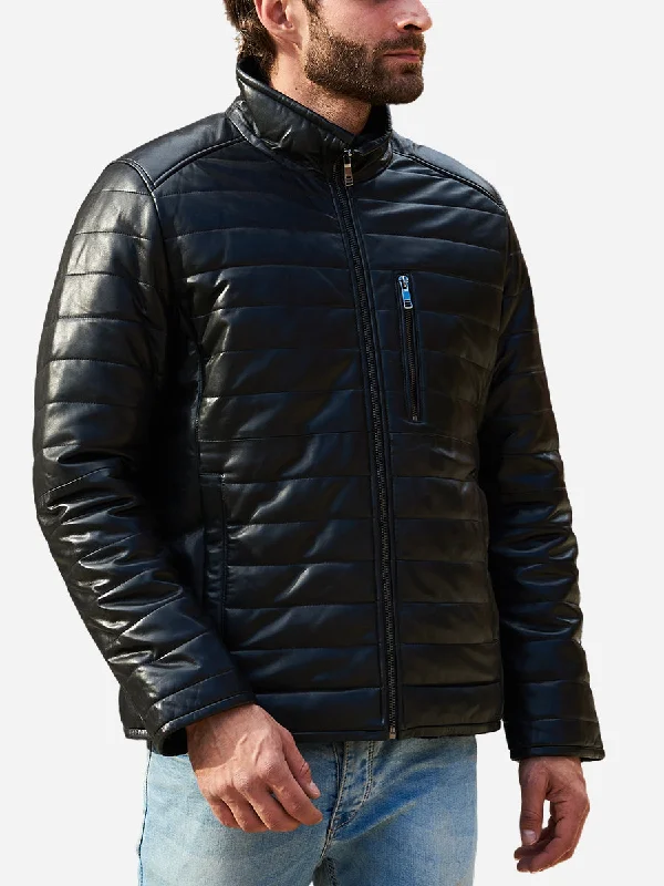 Rueben Designer Sheepskin Black Leather Puffer Jacket